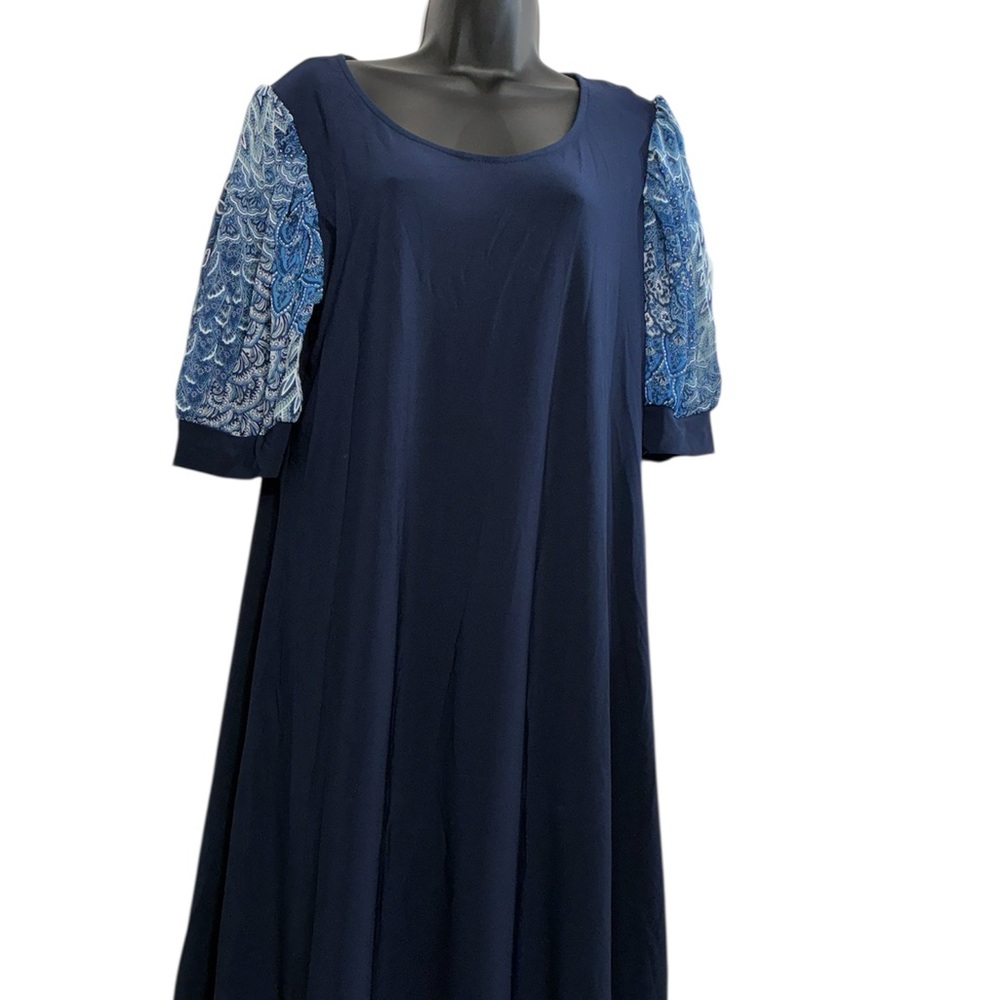 MSK Navy Dress with Blue Embroidered Sleeves large New